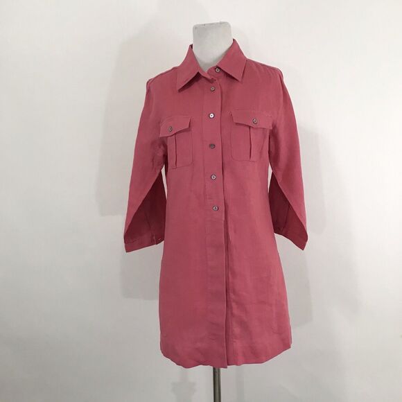 Soft Surroundings Tunic Linen Elbow Sleeve Button‎ Down Pink Coral Popover S - Picture 1 of 7